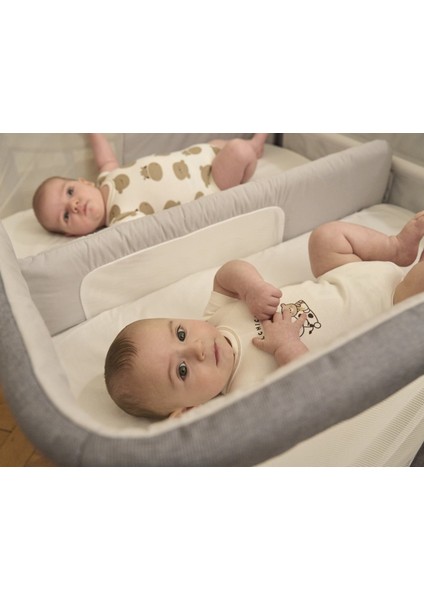NEXT2ME Twins Co-Sleep Crib Magnet Gri Ikiz Anne Yanı Beşik
