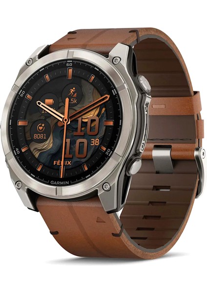 Fenix 8 Amoled Sapphire 51MM Gri Titanyum Deri Kayışlı Akıllı Saat