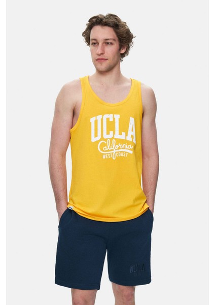 Pebble Sarı Sıfır Kol Oversize Baskılı Erkek Tshirt