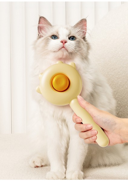 Kavisli Tarak Dişli Sarı Kedi Tarağı ve Kedi Tüy Toplayıcı