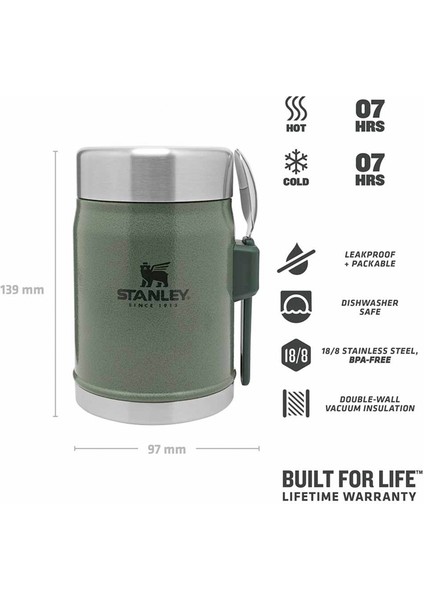 Yeşil Klasik Çelik Yemek Termosu Kaşıklı 0,40 Lt
