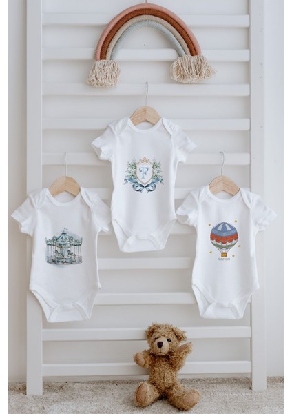 3'lü Bebek Body - Blue Royal Series - F Harfi
