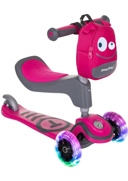 T1 Pembe Oturaklı ve Çantalı 3’ü 1 Arada Çocuk Scooter