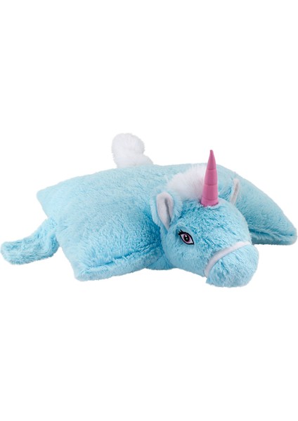 Unicorn Katlanır Mavi Peluş Yastık