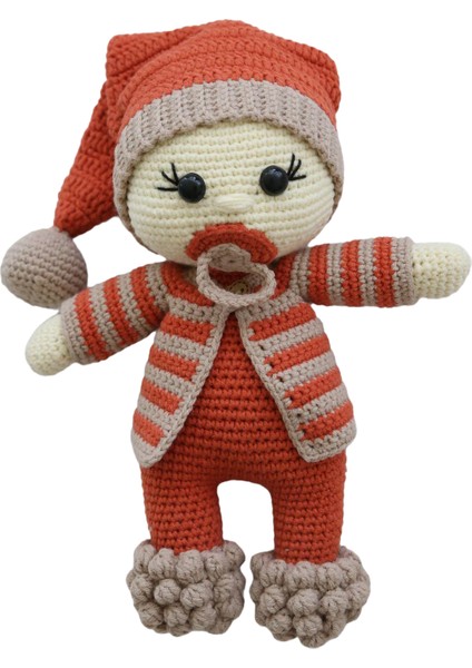 Mercan & Bej Emzikli Bebek Oyuncak Amigurumi