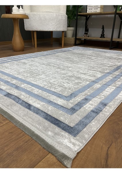 Çerçeve Model Bambu Yıkanabilir Parlak Halı Siyah Çizgi