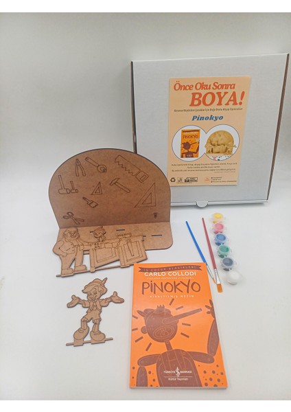 Pinokyo Ahşap Boyama Aktivite Seti, Kitap Hediyeli Önce Oku Sonra Boya