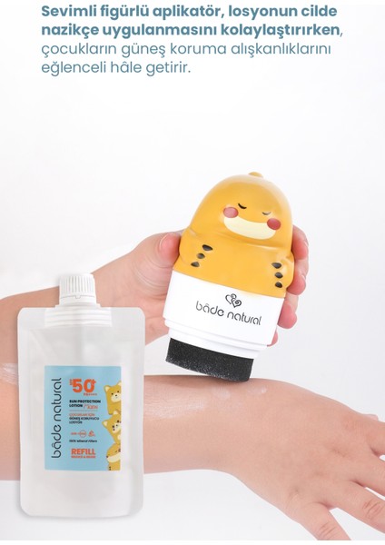 Çocuk Güneş Koruyucu Losyon 50+ Spf %100 Doğal Refill Paket + Dinozor Figürlü Aplikatör Set