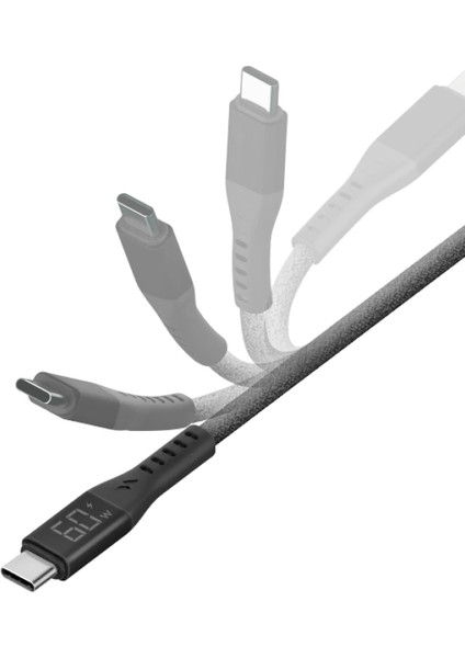 Flow 1.5m 60W Dijital Göstergeli Type-C To Lightning Pd Hızlı Şarj Kablosu modelleri