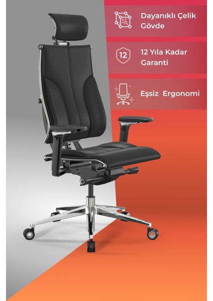 Yoga 4df Ergonomik Deri Ofis Koltuğu / Yönetici Sandalyesi - A5.F.5.13A Siyah