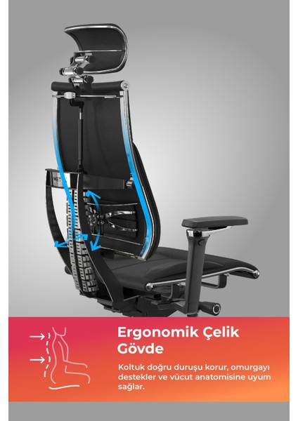 Yoga 4df Ergonomik Deri Ofis Koltuğu / Yönetici Sandalyesi - A5.F.5.13A Siyah