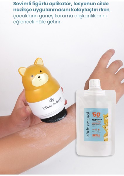 Çocuk Güneş Koruyucu Losyon 50+ Spf %100 Doğal Refill Paket + Ayı Figürlü Aplikatör Set