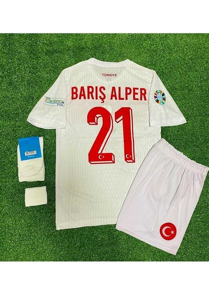 Türkiye 2024 Barış Alper Yılmaz Iç Saha Çocuk Forması 4'lü Set (Euro 2024 Patch) Beyaz