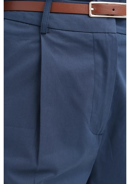 Indigo-Kemerli Likralı Boru Paça Pantolon fırsatları