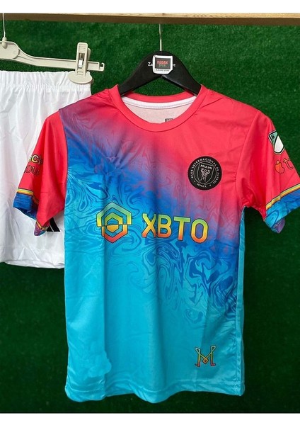 Lionel Messi Inter/miami Özel Tasarım Çocuk Mavi-Pembe Forması (Şort Çorap Forma)