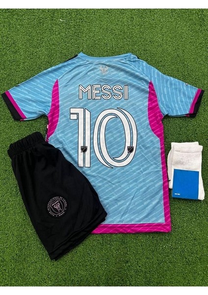 Lionel Messi Inter Miami Özel Tasarım Çocuk Pembe Desenli Forması (Şort Çorap Forma)