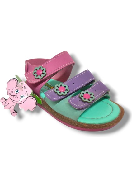 Şirinbebe 1612-20 Çiçekli 3 Bant Kız Çocuk Sandalet Yeşil Mor 21-25
