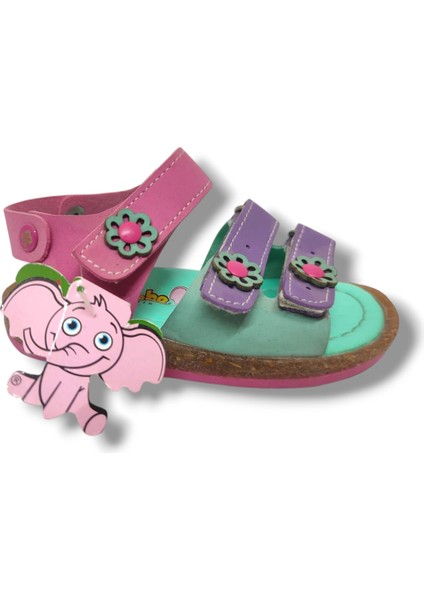 Şirinbebe 1612-20 Çiçekli 3 Bant Kız Çocuk Sandalet Yeşil Mor 21-25