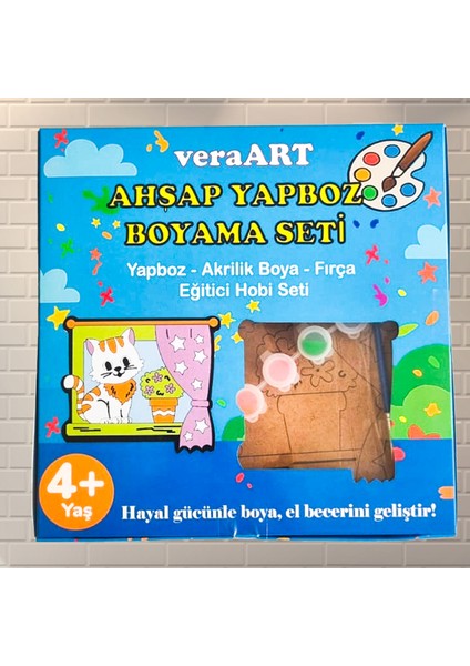 Ahşap Kedi Boyama Seti Yapboz Akrilik Boya Fırça Sanat Hobi Set Eğitici Boyama Oyuncak