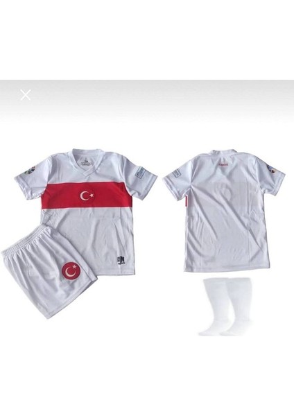 Türkiye Euro 2024 Avrupa Şampiyonası Beyaz Çocuk Forması Forma Şort Çorap Bileklik