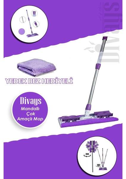 Mandallı Temizlik Seti, Bezi Tak, Çok Yönlü Yer, Duvar ve Tavan Mopu (Yedek Bezli)