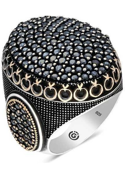 Gümüş Siyah Zirkon Taşlı Oval Erkek Yüzük - 24