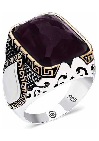 ​gümüş Mor Taşlı Köşeli Erkek Yüzük - 29
