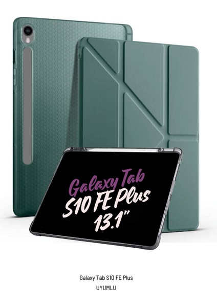 Galaxy Tab S10 Fe Plus Uyumlu 13.1 Inç Kalem Bölmeli Standlı Tri Folding Tablet Kılıfı