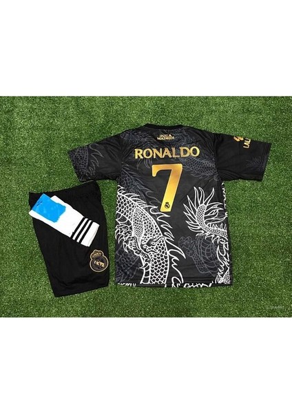 R€al Mædrid Ronaldo Ejderha Desenli Çocuk Forması (Forma Şort Çorap) Siyah