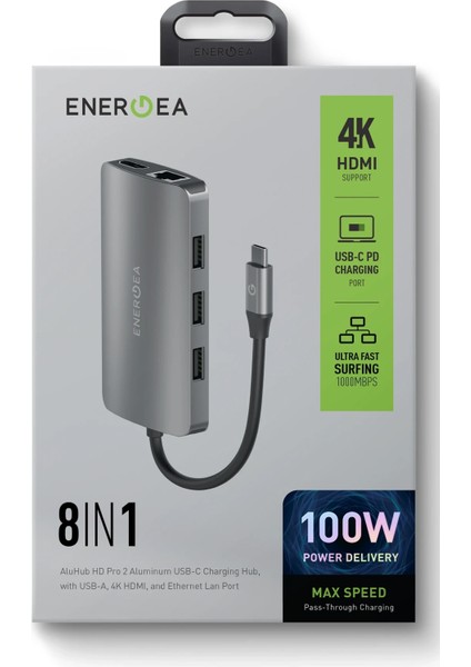 Aluhub Hd Pro 2 100W Type-C Pd Şarj Destekli 8in1 4K Hub Dönüştürücü indirimleri