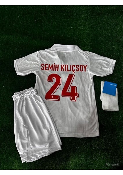 Türkiye Semih Kılıçsoy Euro 2024 Avrupa Şampiyonası Beyaz Çocuk Forması 3lü Set