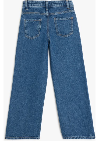 Yeni Sezon Pamuklu Cep Detaylı Geniş Paça Denim Pantolon fiyatları