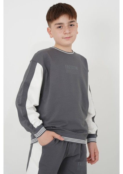 Erkek Çocuk Iki Iplik Kumaş Çizgili Bisiklet Yakalı Eşofman Takımı