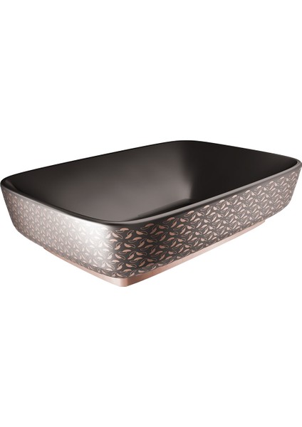 Dove 2.0 60X40 cm Mat Siyah-Bronz Dekor Dikdörtgen Çanak Lavabo