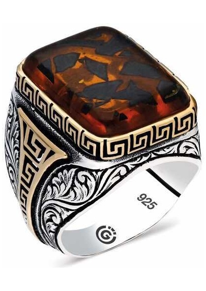 ​gümüş Kahverengi Taşlı Köşeli Erkek Yüzük - 28