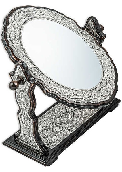 Gümüş Çiçek Desenli Oval Çift Taraflı Ayna fiyatları