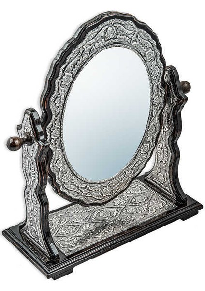 Gümüş Çiçek Desenli Oval Çift Taraflı Ayna modelleri