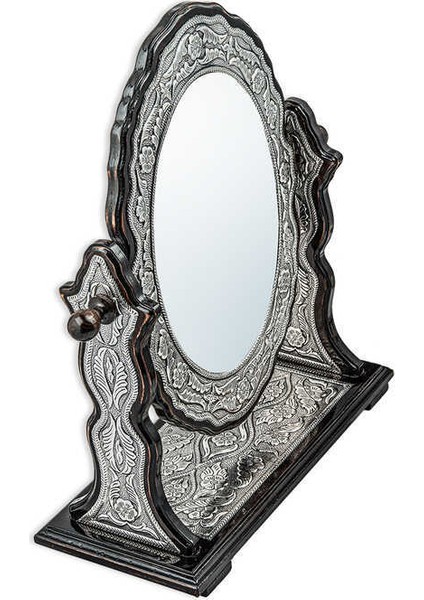 Gümüş Çiçek Desenli Oval Çift Taraflı Ayna fırsatları