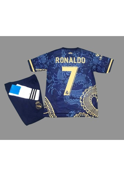 Reall-Madrid Cr7 Cristiano Ronaldo Özel Tasarım Dragon Desenli Çocuk Forması 3 Lü Set (Mavi) fiyatları