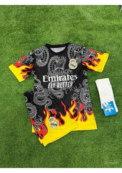 Ronaldo Realmadrid Alevli Ejderha Motifli Yeni Sezon Çocuk Forması Forma Şort Çorap