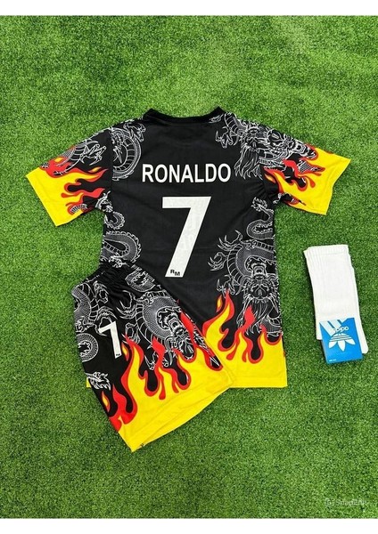 Ronaldo Realmadrid Alevli Ejderha Motifli Yeni Sezon Çocuk Forması Forma Şort Çorap fiyatları