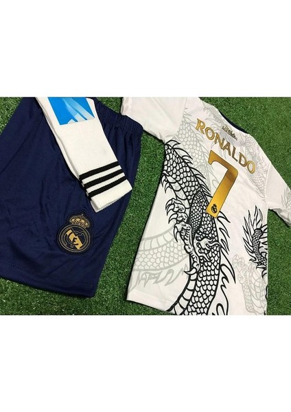 Cr7 Ronaldo Dragon Ejderha Desenli Çocuk Beyaz Forması (Forma Şort Çorap) modelleri