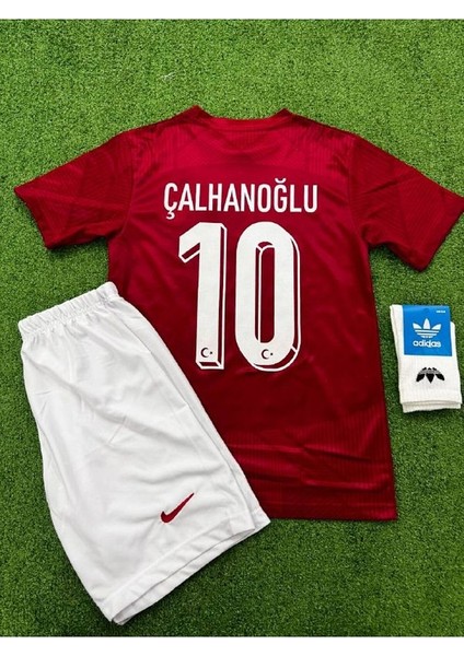 Euro 2024 Türkiye Hakan Çalhanoğlu 10 Numara Çocuk 4'lü Set Hediyeli Kırmızı Milli Takım Forması Red