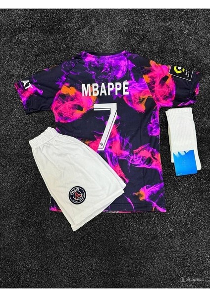 P.s.g 2023/24 Yeni Sezon Mbappe 7 Eyfel Desenli Çocuk Özel Konsept 3 Lü Set T-Shirt modelleri
