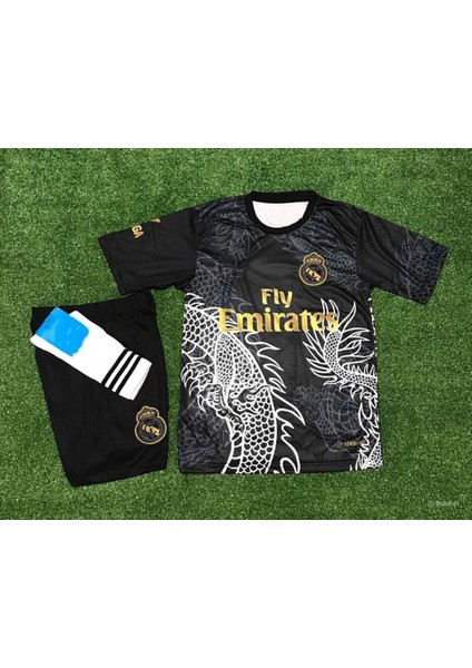 Reall-Madrid Cr7 Cristiano Ronaldo Özel Tasarım Dragon Desenli Çocuk Forması 3 Lü Set ( Siyah) modelleri
