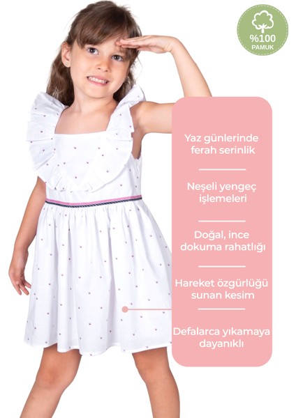 Nakış Işleme Beyaz Volanlı Kolsuz Yazlık Kız Çocuk Elbise