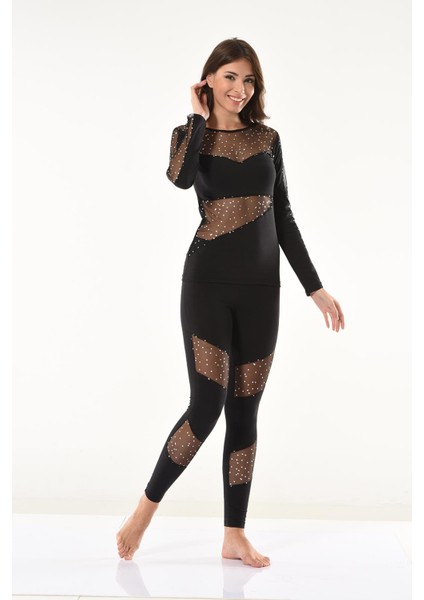 Puanlı Transparan Detaylı Kadın Tayt Takım 1131 fırsatları