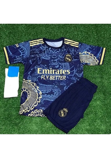 Özel Konsept Dragon Gold Blue Ronaldo Cr7 Baskılı Çocuk Forması Forma Şort Çorap fiyatları