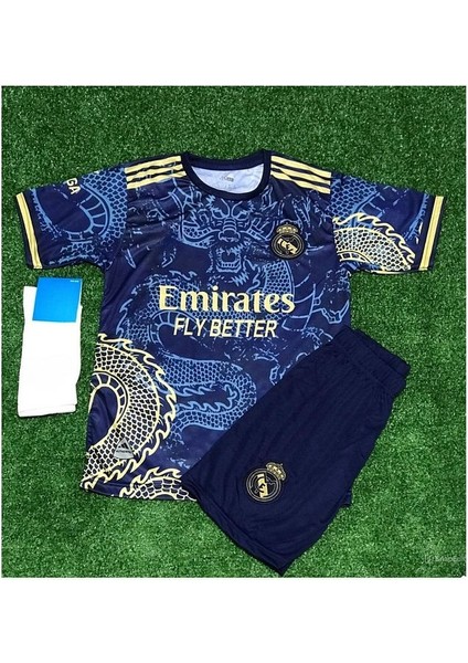 Vinicius Junior Vini Jr. Dragon Ejderha Desenli Çocuk Blue Forması (Forma Şort Çorap)