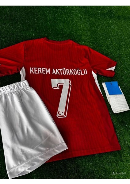 T.ü.r.k.i.y.e Milli Takım Kerem Aktürkoğlu 7 Kırmızı Çocuk Forması (Forma Şort Çorap)